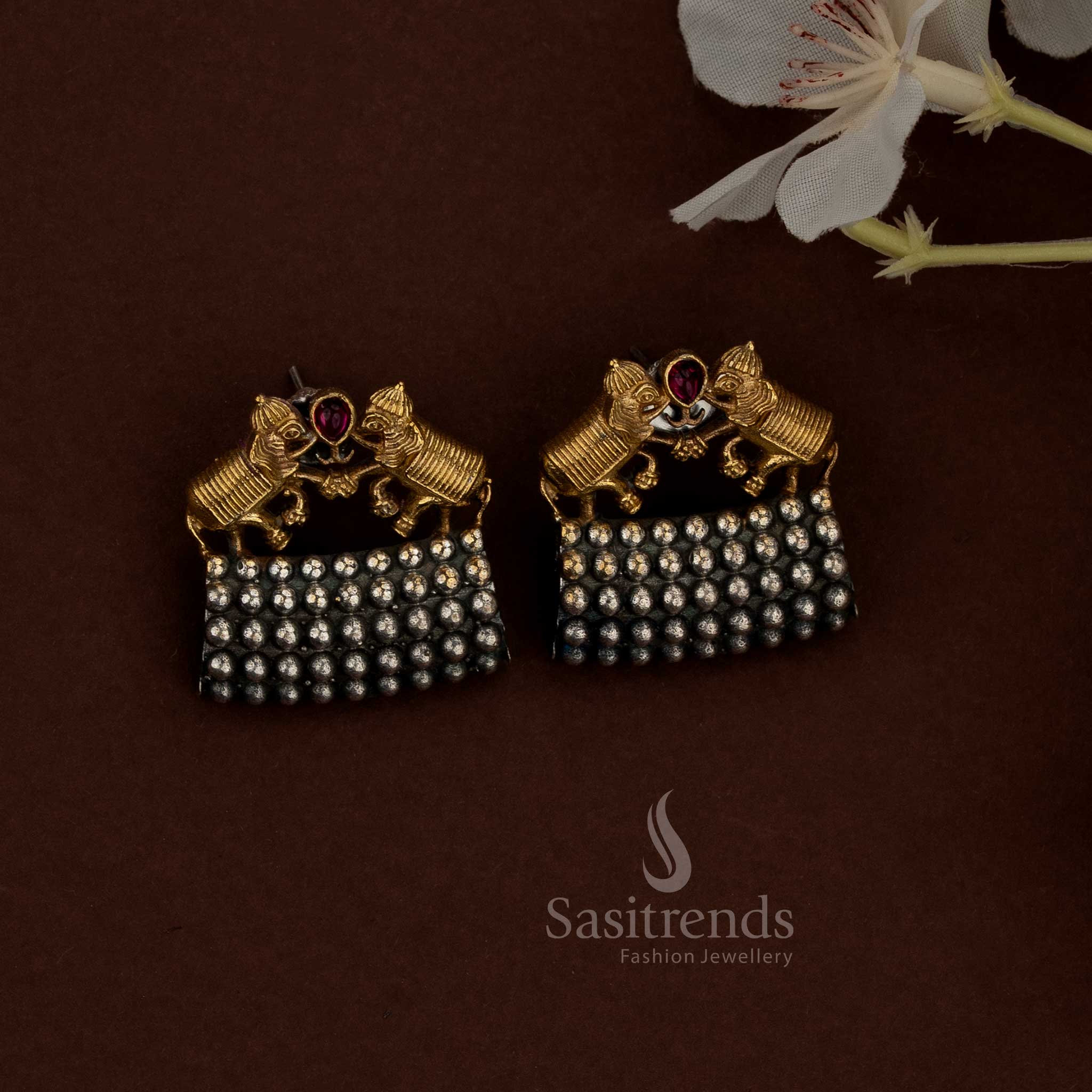 oxidised dual tone ruby Gaja elephant tribal husli choker Earrings inspired by ethnic traditions - Sasitrends