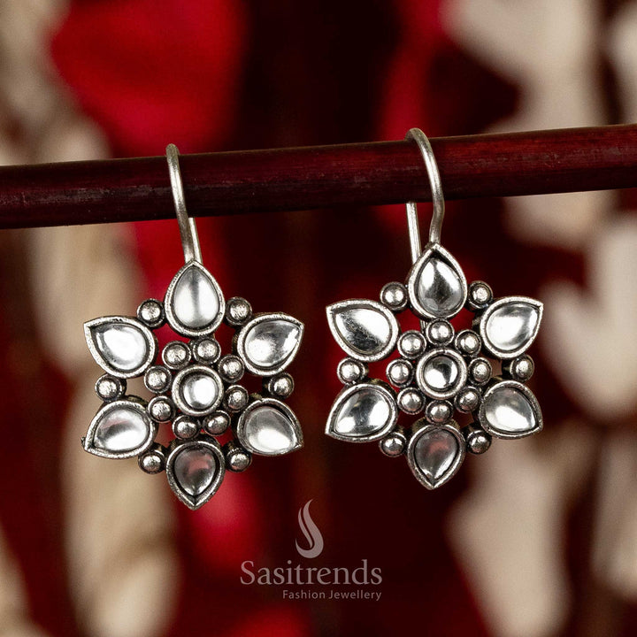 Oxidised White Stones Fish Hook Earrings Navarathiri Special 
