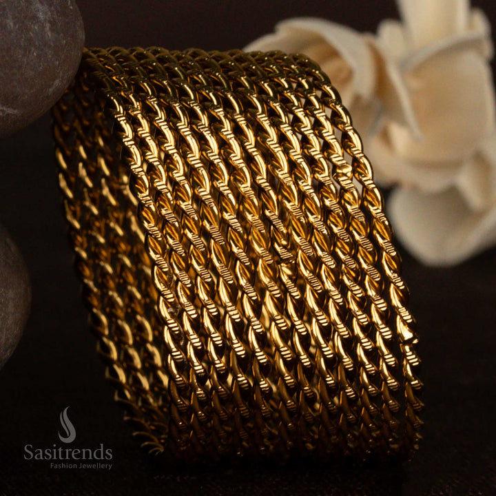 Oxidised Antique Gold Plated Flat Twisted Pattern Bangles – Traditional Spiral Rope Design - Sasitrends