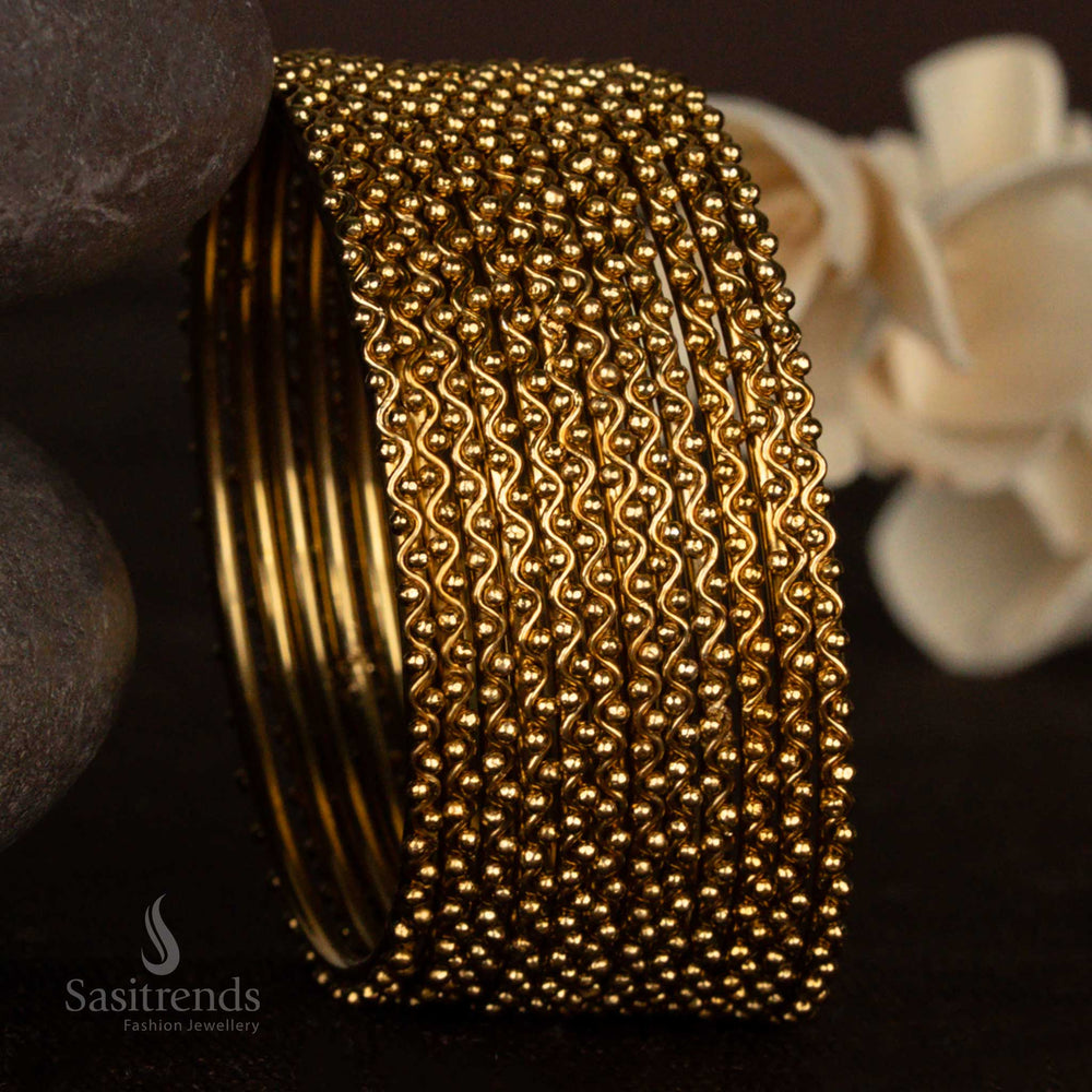 Elegant Oxidised Antique Gold Plated Bangles with smooth base and dotted cluster bead detailing – Sasitrends