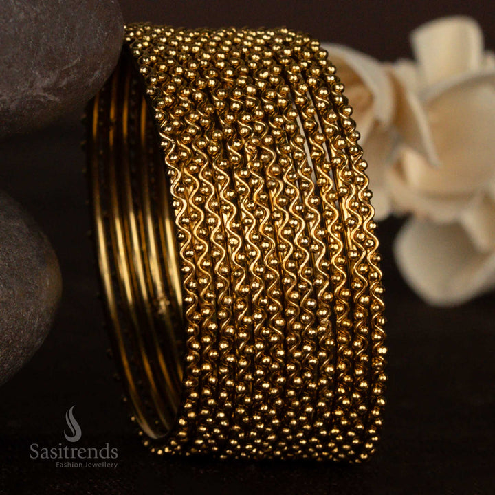 Elegant Oxidised Antique Gold Plated Bangles with smooth base and dotted cluster bead detailing – Sasitrends