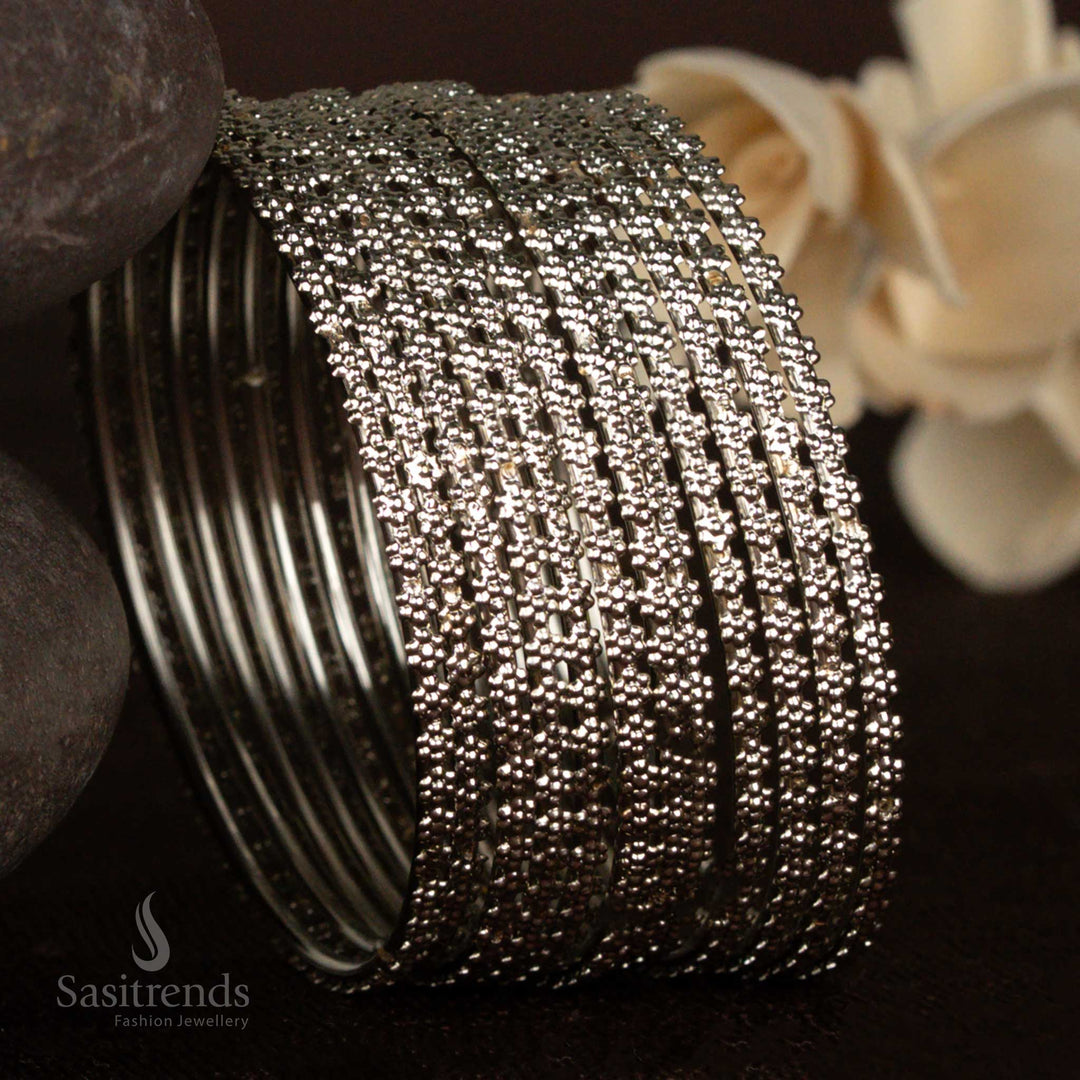 Oxidised Silver Bangles with Full Embossed Texture Design for Traditional Wear – Sasitrends
