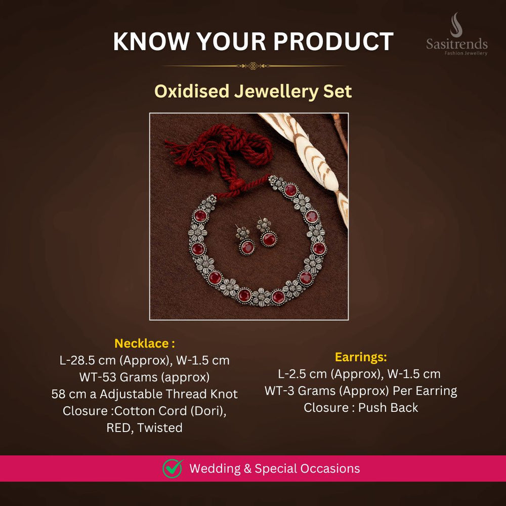 Oxidised Silver plated necklace jewellery set measurement image - Sasitrends
