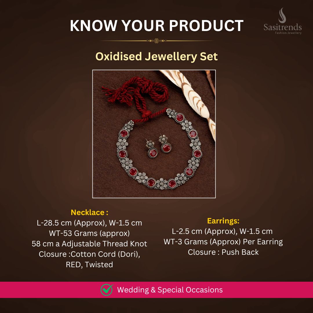 Oxidised Silver plated necklace jewellery set measurement image - Sasitrends