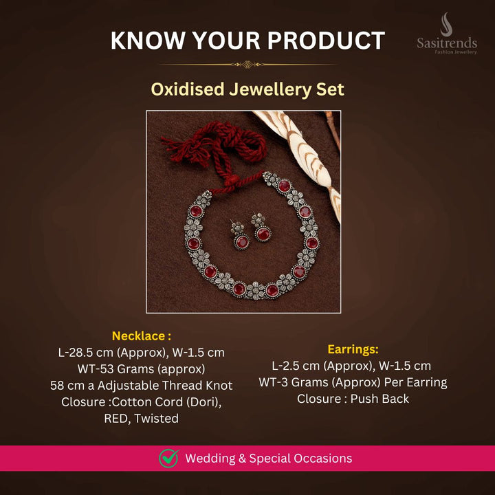 Oxidised Silver plated necklace jewellery set measurement image - Sasitrends