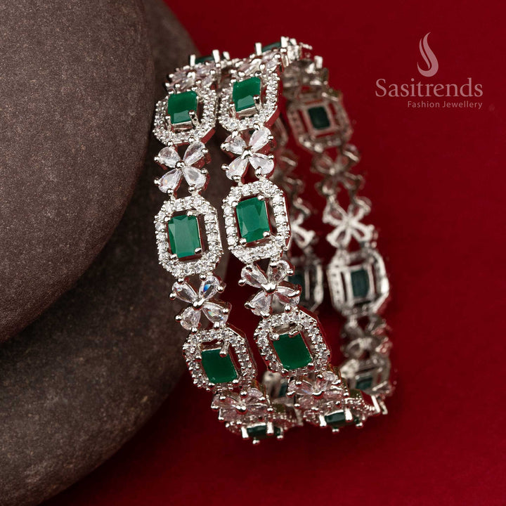 Party Wear AD Green Stone Stud Flower Designer Bangles Online Shopping