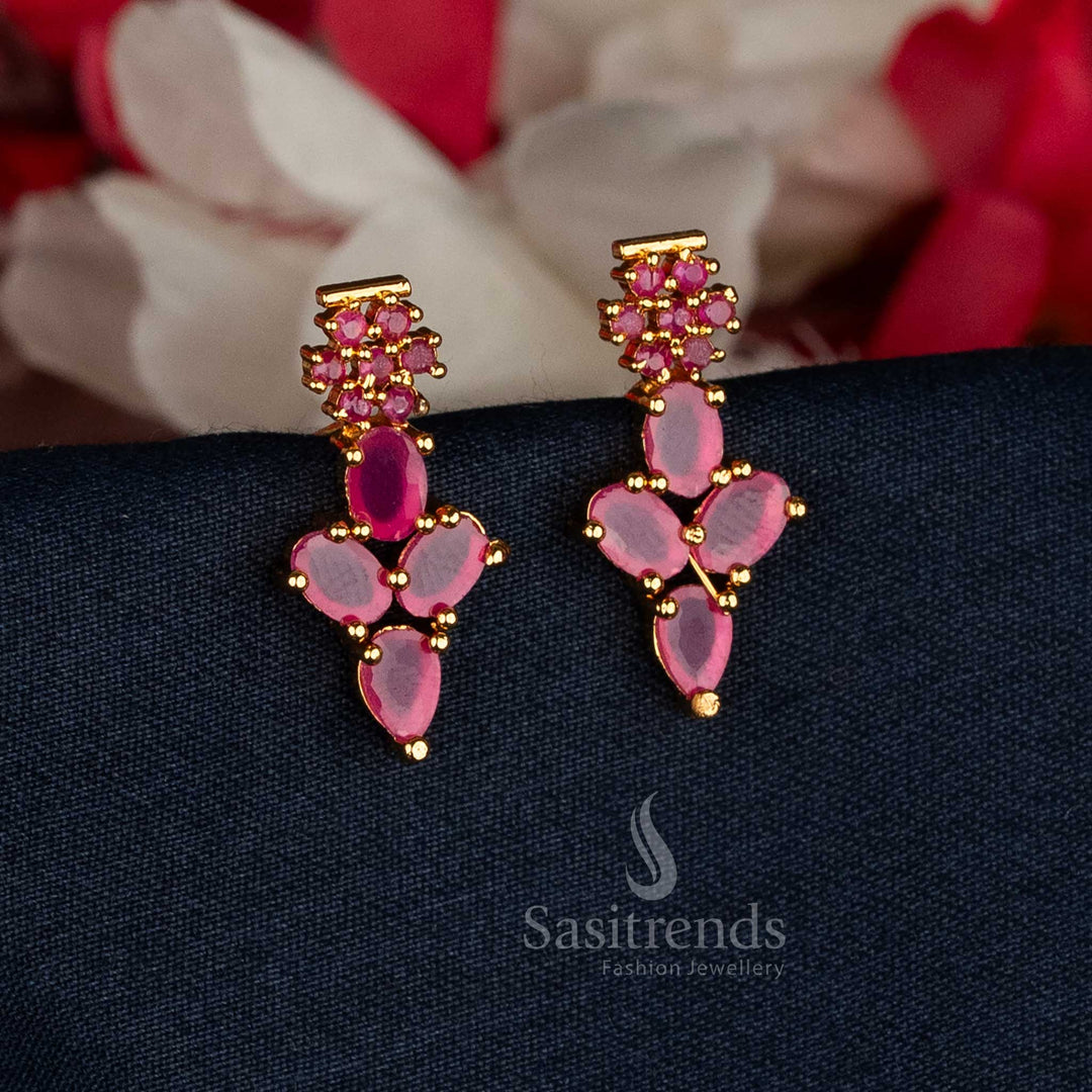 Elegant High-quality gold-plated Ruby floral earrings perfect for festive occasions - Sasitrends