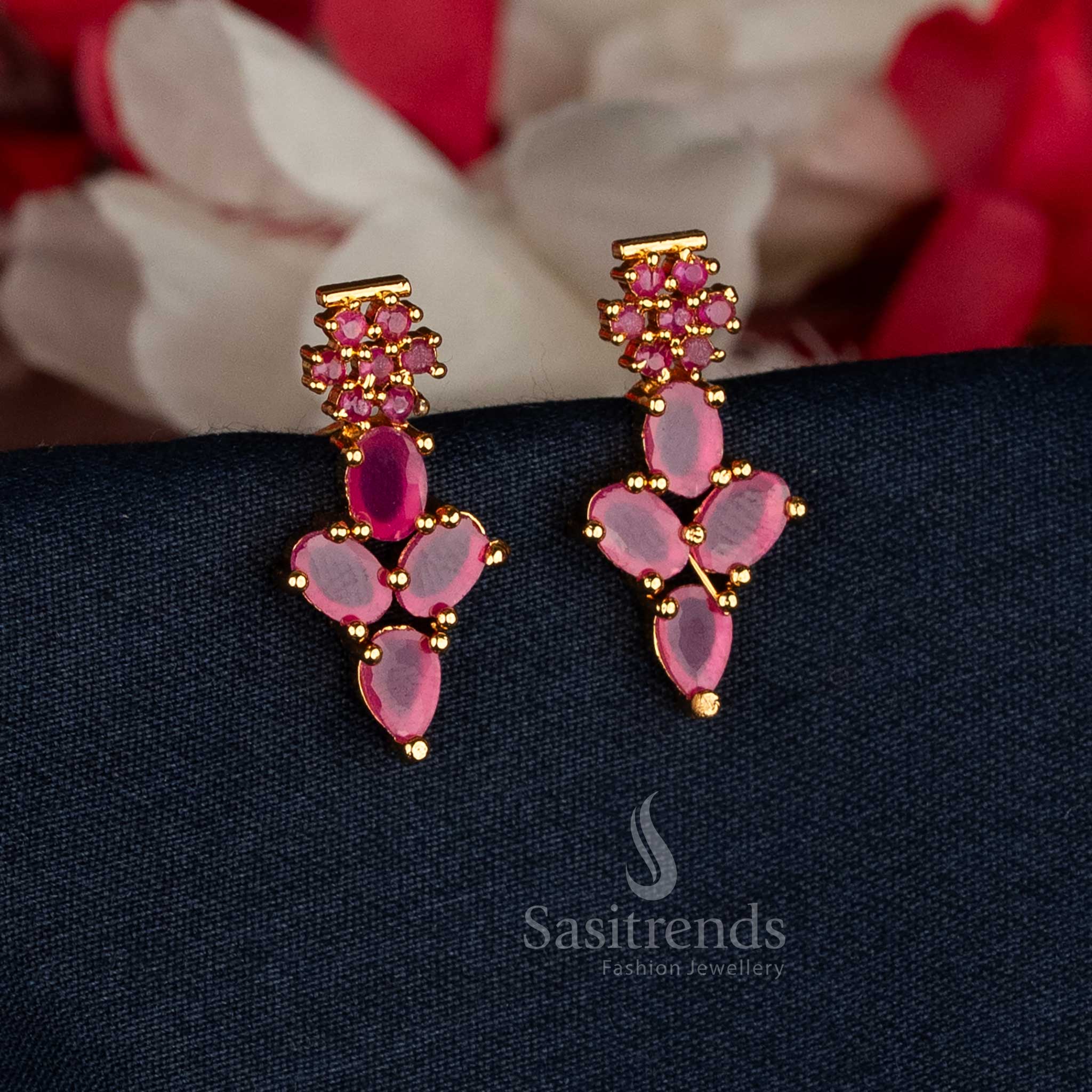 Elegant High-quality gold-plated Ruby floral earrings perfect for festive occasions - Sasitrends