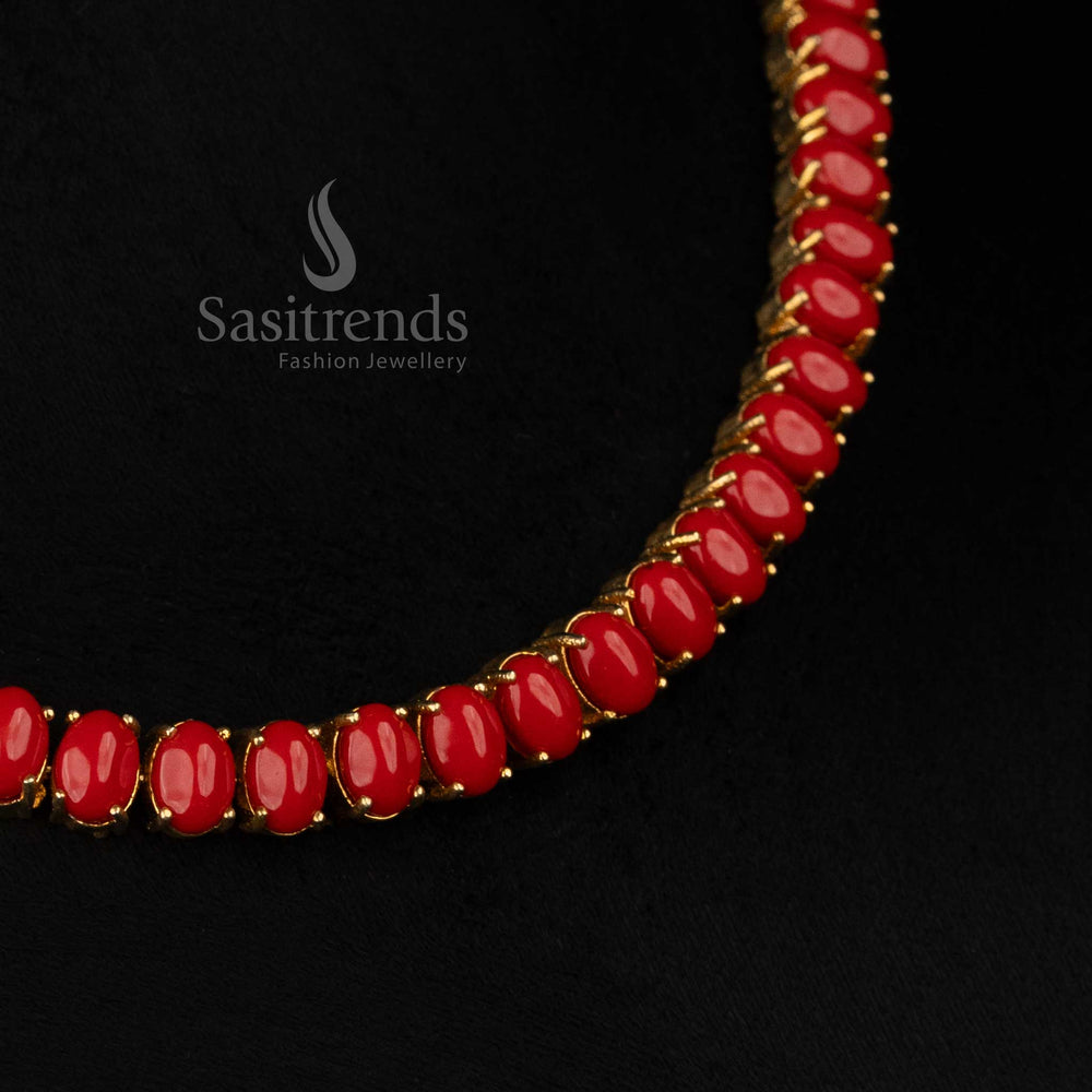 Pavalam CrimsonLustre American diamond micro gold plated oval necklace perfect for elegant evening outings and social charm - Sasitrends