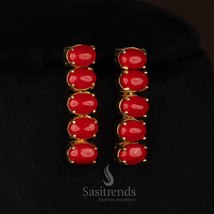 Pavalam American diamond micro gold plated oval dangle earrings curated for social parties and night glam - Sasitrends