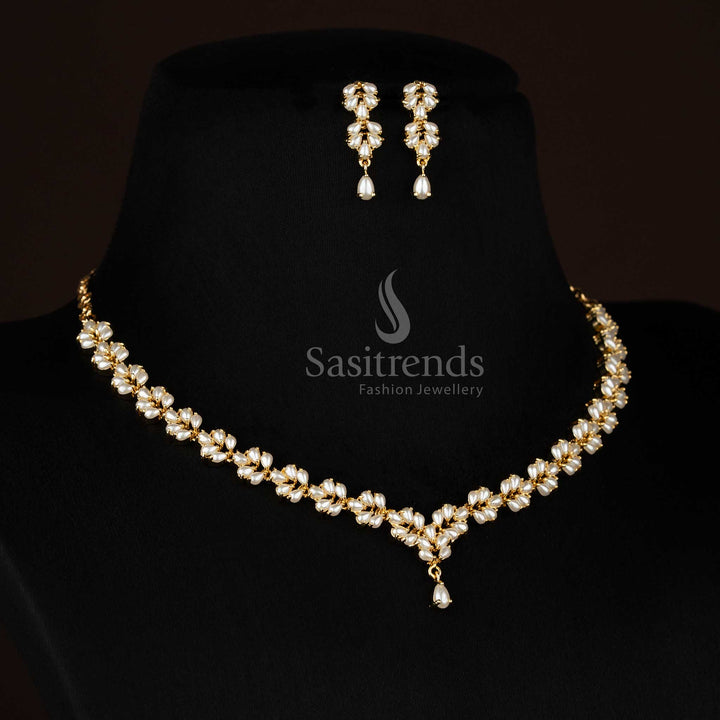 Pearl MoonPetal American diamond micro gold plated lotus floral necklace set designed for serene party moments and elegant evenings - Sasitrends