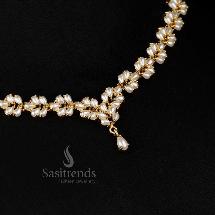 Pearl American diamond micro gold plated floral necklace set suited for graceful evenings and stylish social occasions - Sasitrends