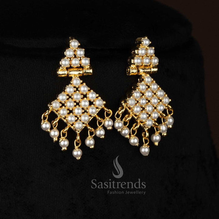 Pearl SilkRadiance American diamond micro gold plated square dangle earrings ideal for stylish evening gatherings and sophisticated occasions - Sasitrends