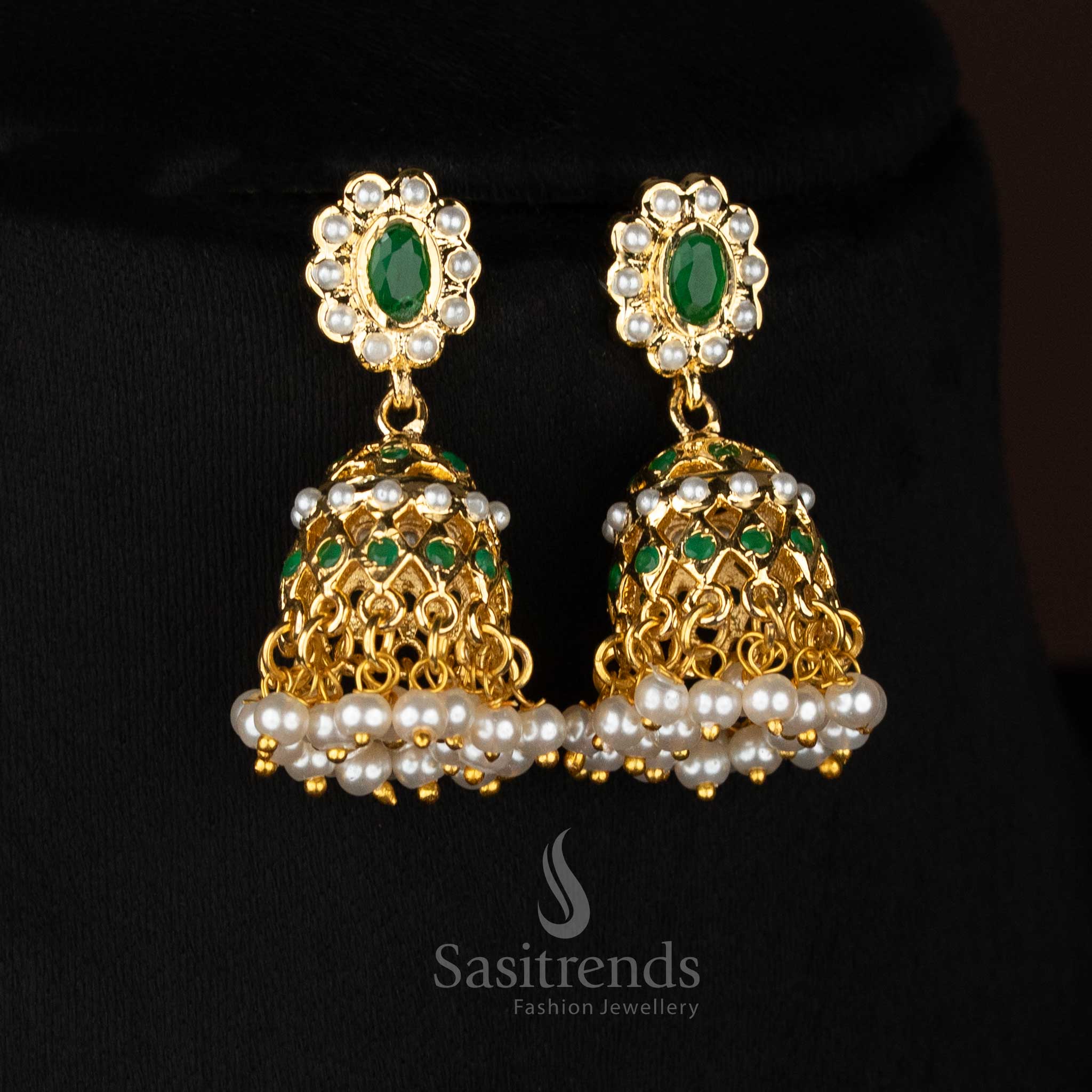 Pearl green VintageGlow Punjabi jadau gold plated pearl tassel earrings curated for heritage styling and festive wedding gatherings - Sasitrends