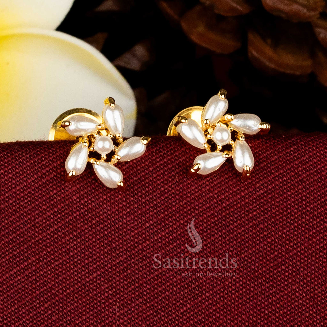 Pure pearl AD drop flower stud earrings micro gold plated elegant and subtle for occasions – Sasitrends