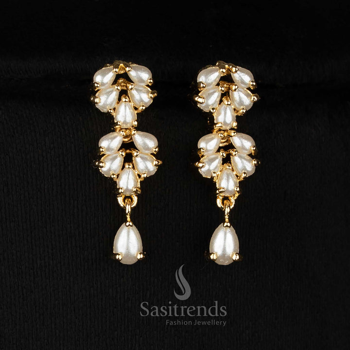 Pearl micro gold plated refined hanging earrings designed for understated glamour and elite styling - Sasitrends