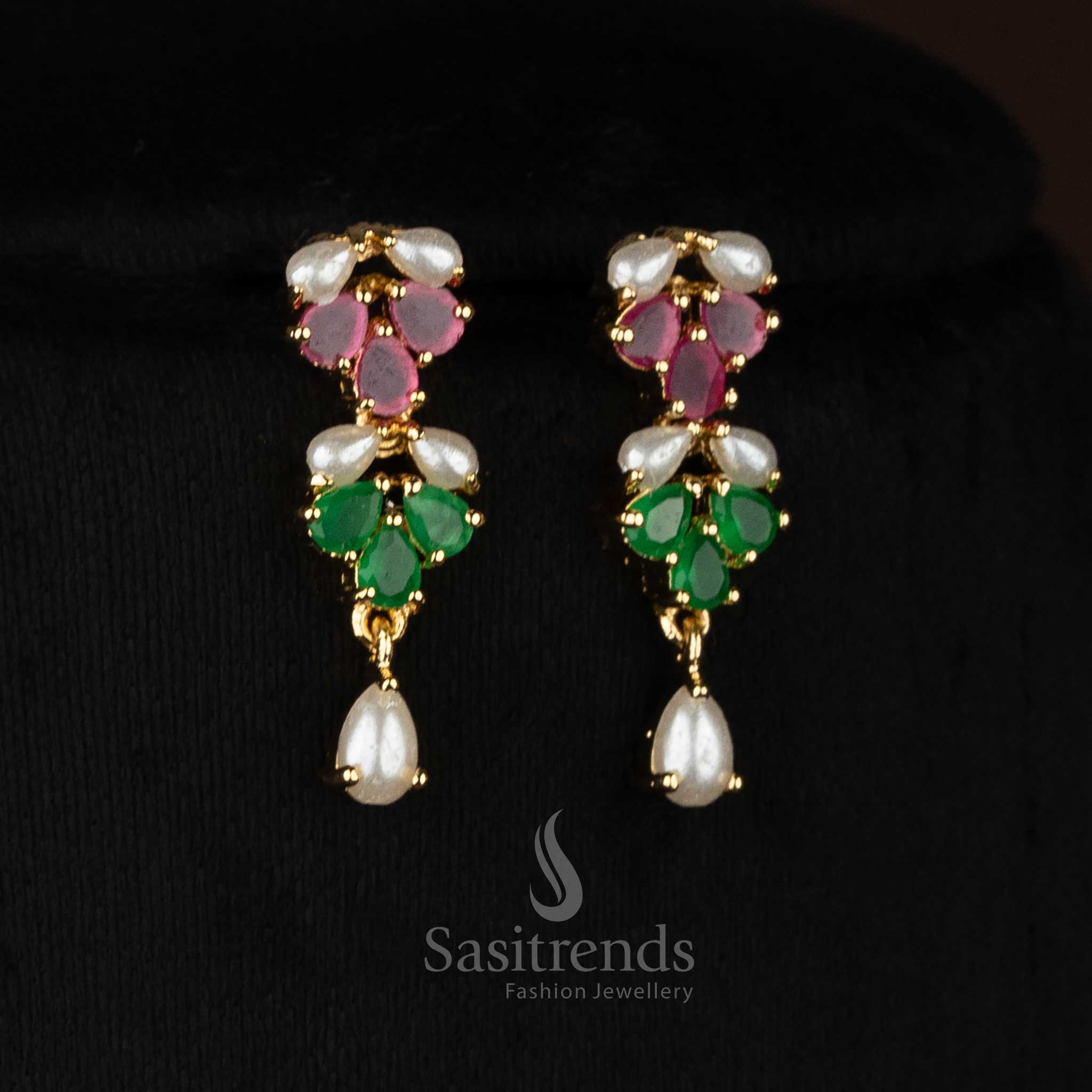 Pearl ruby green BotanicGlow micro gold plated elegant fall earrings styled for refined socials and graceful evenings - Sasitrends