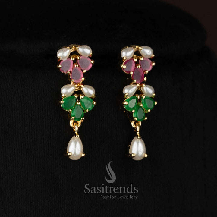 Pearl ruby green BotanicGlow micro gold plated elegant fall earrings styled for refined socials and graceful evenings - Sasitrends