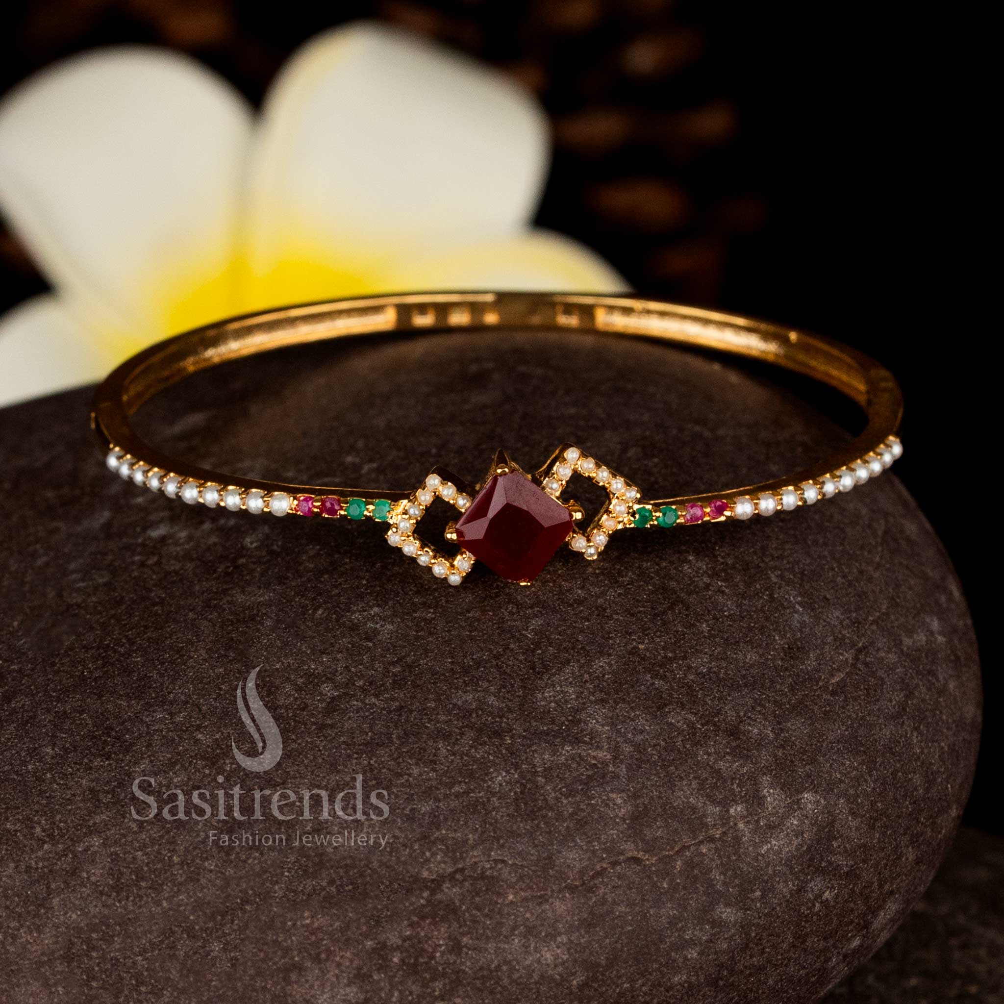 Micro gold plated square-cut AD stone openable bracelet bangle with guaranteed shine – Sasitrends