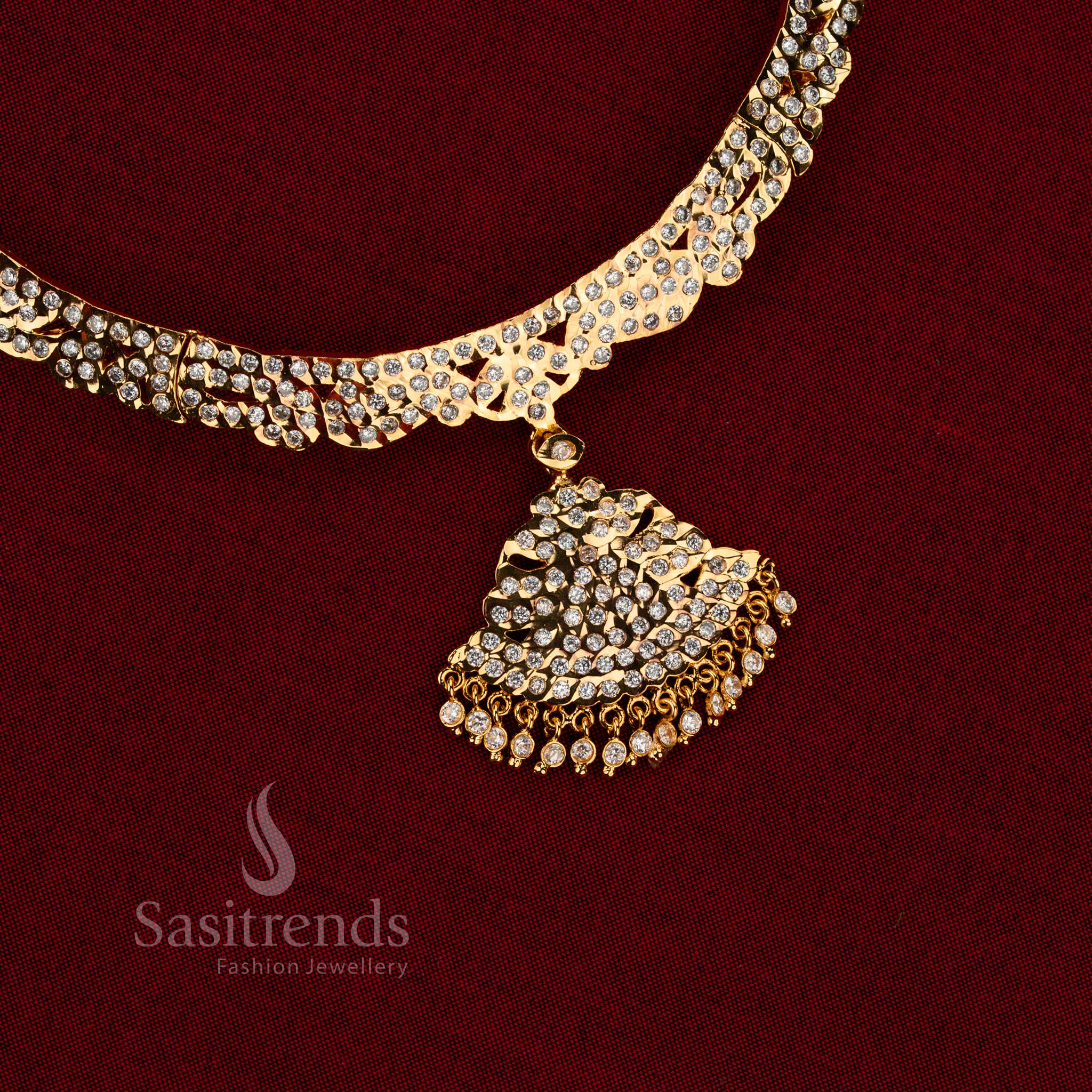 Sacred glow impon micro gold plated attigai flared pendant necklace white in gold tone for cultural occasions – Sasitrends