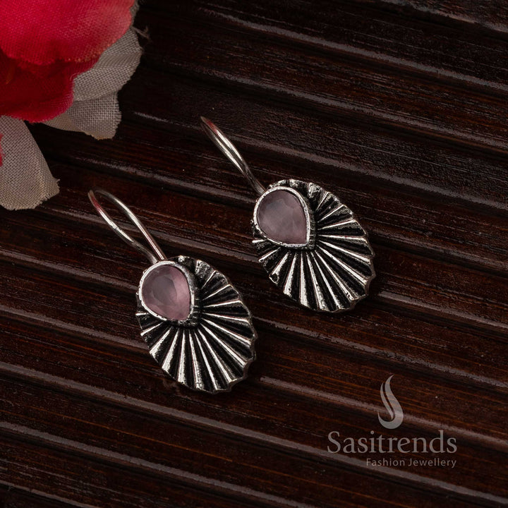 Pink Oval Water drop Oxidised Earrings for Traditional Events