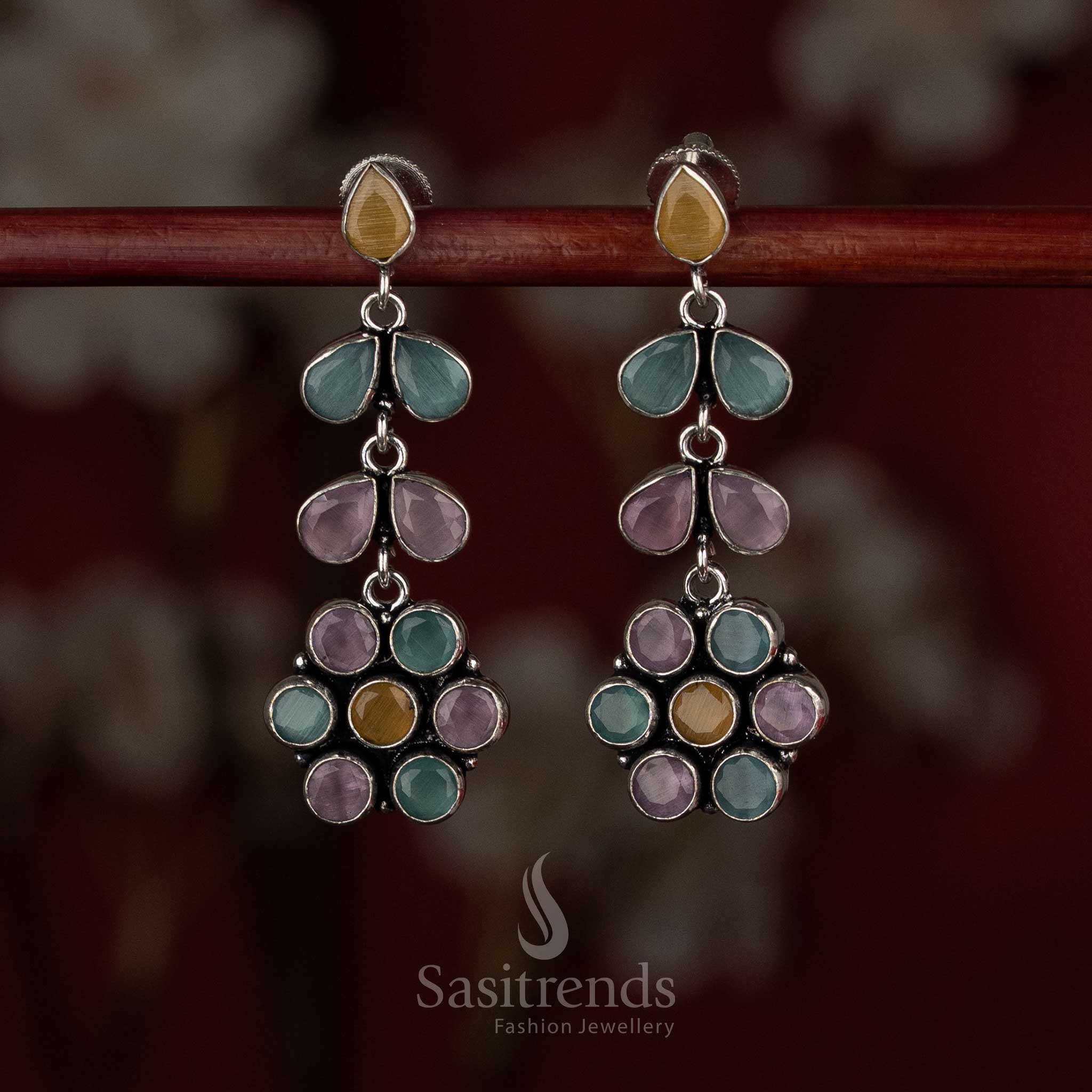 Vibrant multi-colour oxidised floral stone earrings ideal for colourful casual style – Sasitrends