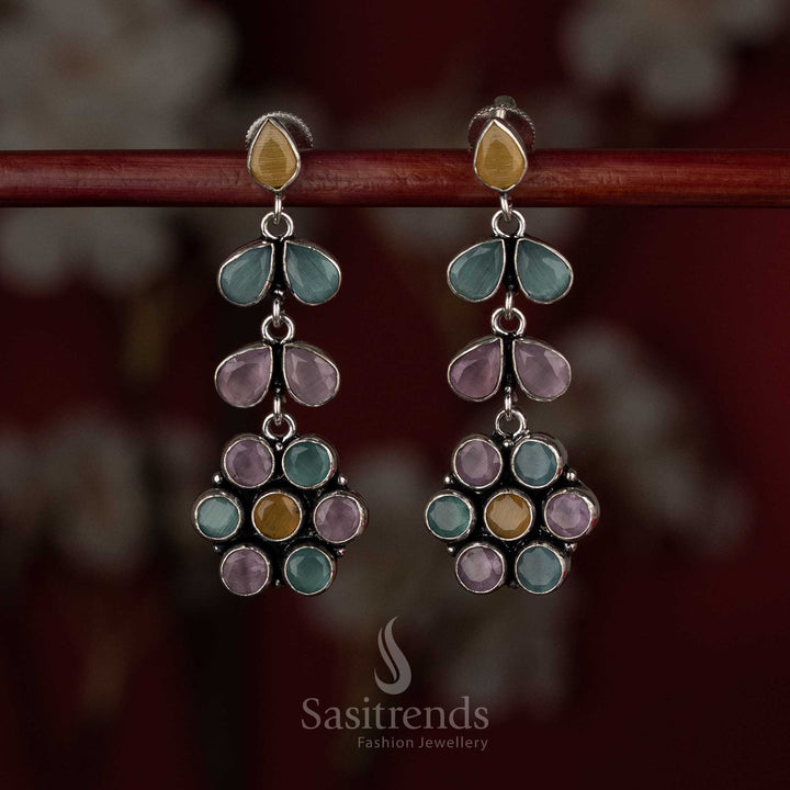 Vibrant multi-colour oxidised floral stone earrings ideal for colourful casual style – Sasitrends