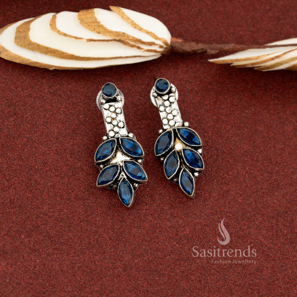 Poised blue oxidised marquise leaf cluster stone earrings designed for polished office styling and refined daily wear – Sasitrends