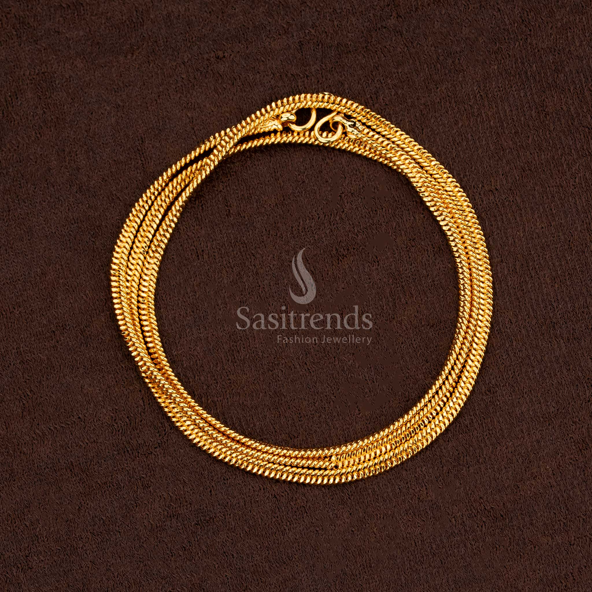 Classic 24K micro gold plated designer chain complementing traditional saree wear – Sasitrends