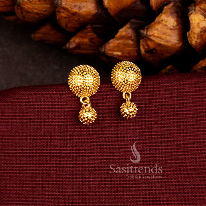 Elegant one gram 24K micro gold plated earrings showcasing classic round motif with graceful finish for everyday and festive wear – Sasitrends