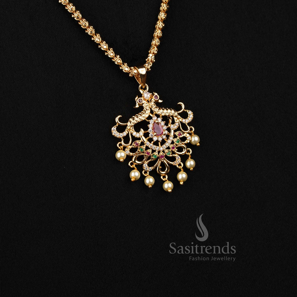Traditional micro gold plated Dasavathram chain necklace with peacock pendant for women, offering festive ethnic grace and cultural richness – Sasitrends