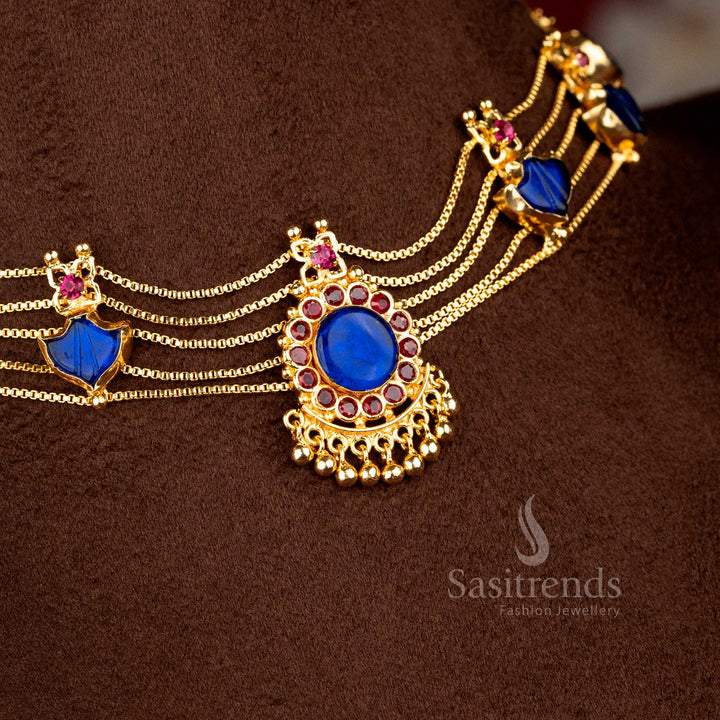 Elegant Kerala Palakka choker necklace with one gram micro gold plating, vibrant blue accents, and traditional-inspired design for saree and ethnic occasions - Sasitrends