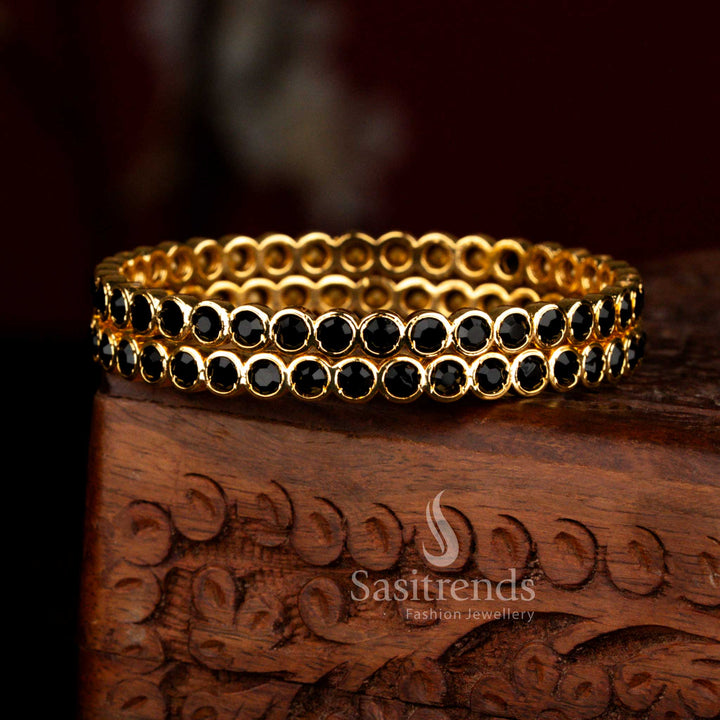 Antique style micro gold plated Impon bangle jewellery with black para stone detailing for ethnic women wear – Sasitrends