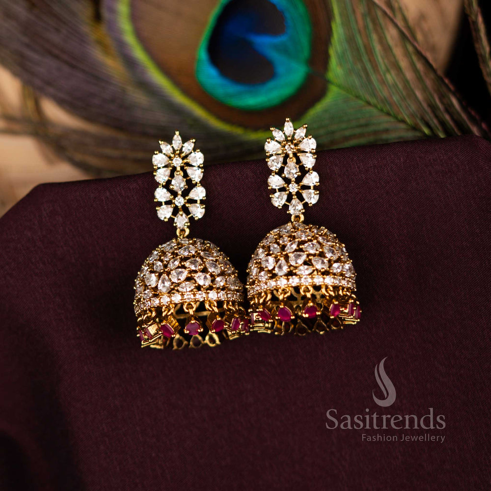 Stylish Traditional American Diamond Ruby Victorian Jhumka Earrings With Floral Dome Design Ideal For Party And Ceremonies - Sasitrends