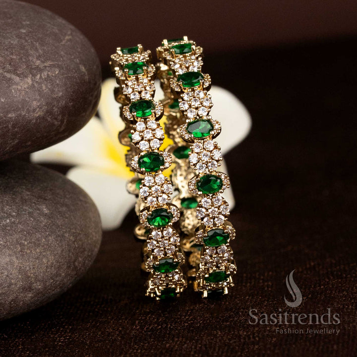 Elegant Floral Design Victorian Bangles with Sparkling Oval Stones – Sasitrends