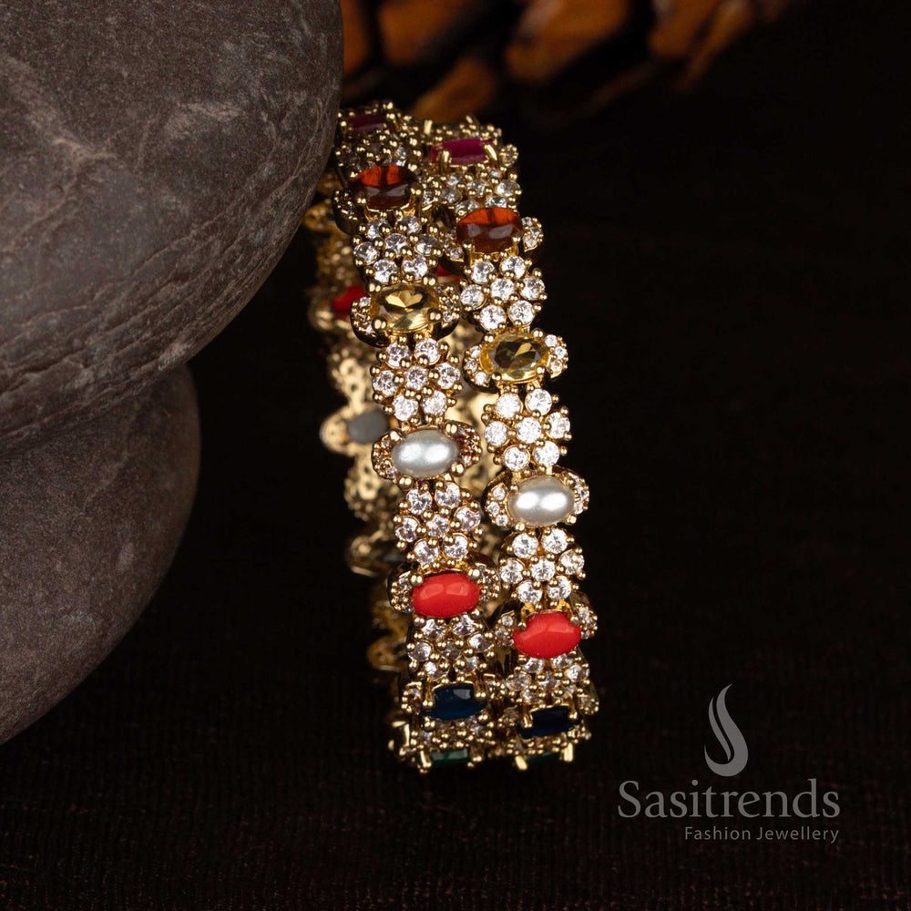 Elegant Floral Design Victorian Bangles with Sparkling Oval Stones – Sasitrends