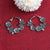Floral Shaped Oxidized Silver Look Earrings with Leaf Pattern