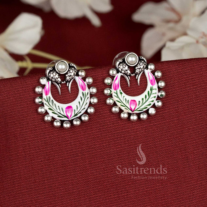 Pure hand-painted oxidised floral cluster earrings in white shades showcasing delicate artistic bloom expressions – Sasitrends