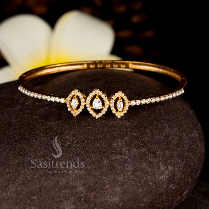 Luminous pearl with white stones marquise oval AD stone openable bracelet bangle micro gold plated for festive radiance – Sasitrends