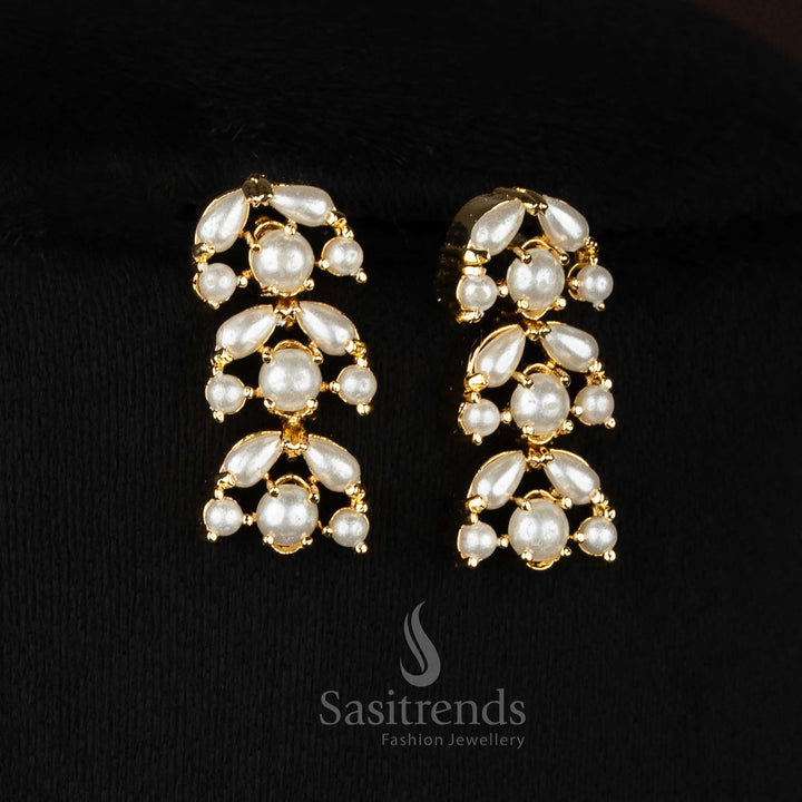 Moon Lustre designed micro gold plated pearl teardrop round crescent AD earrings enhanced with pearl accents for festive styling-Sasitrends