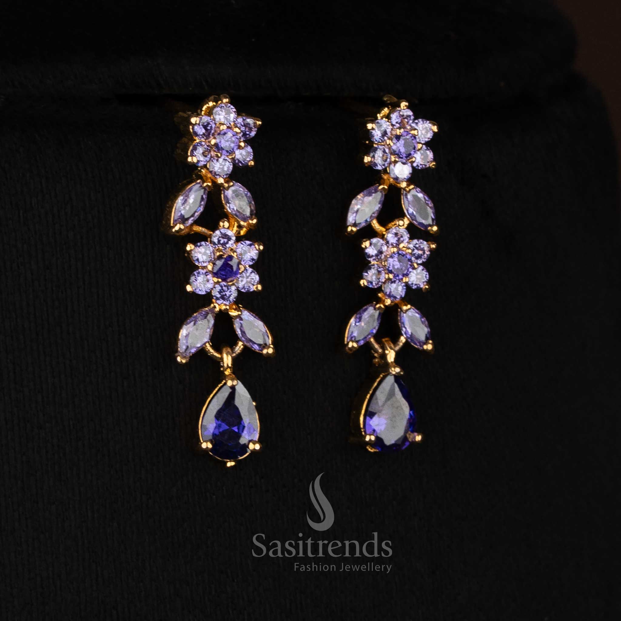 Purple LilacMuse American diamond micro gold plated crafted hanging earrings curated for refined gatherings and premium evening styling - Sasitrends