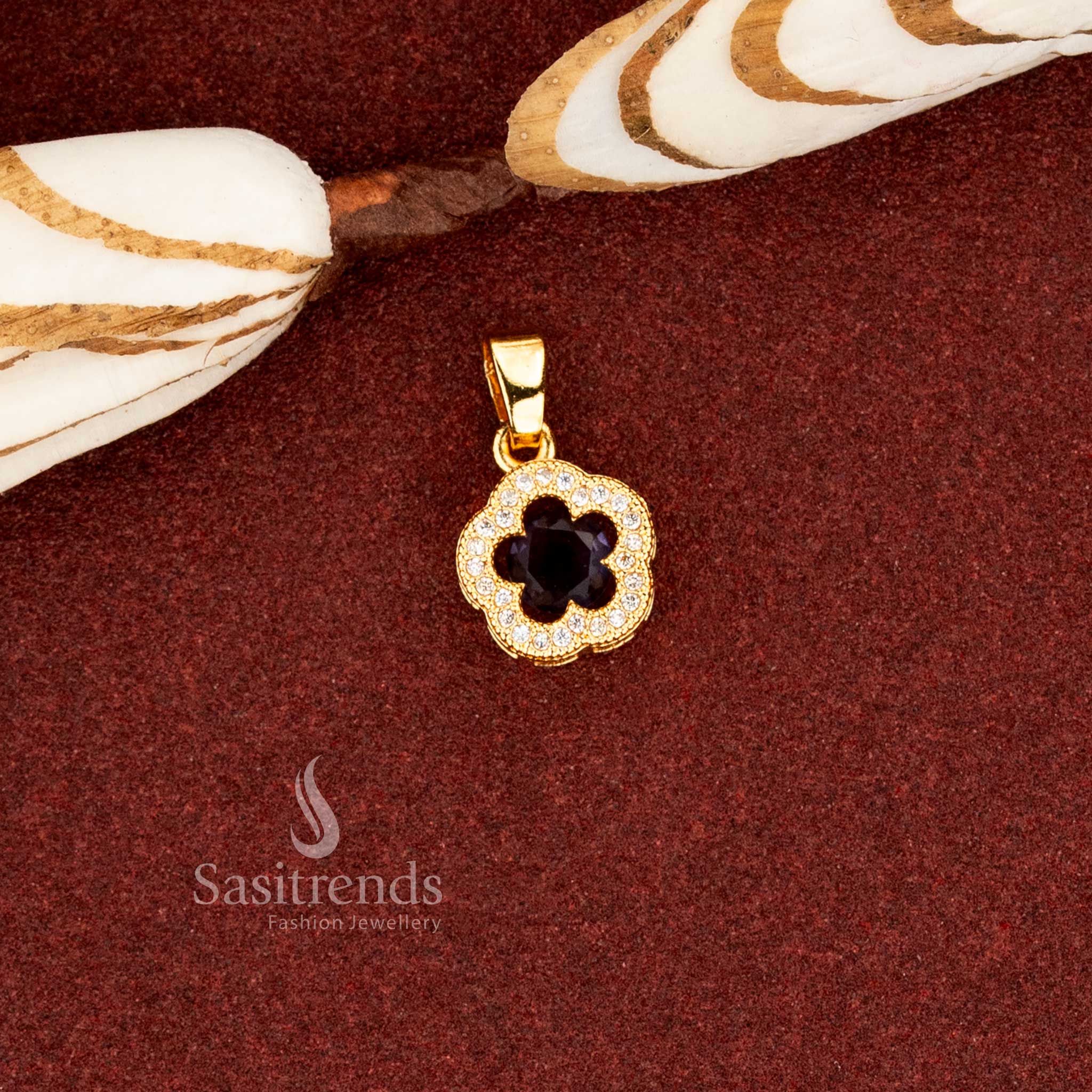 Grace purple one gram micro gold plated AD cushion cut flower pendant for celebrations – Sasitrends