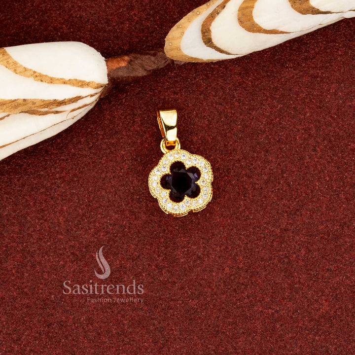 Grace purple one gram micro gold plated AD cushion cut flower pendant for celebrations – Sasitrends