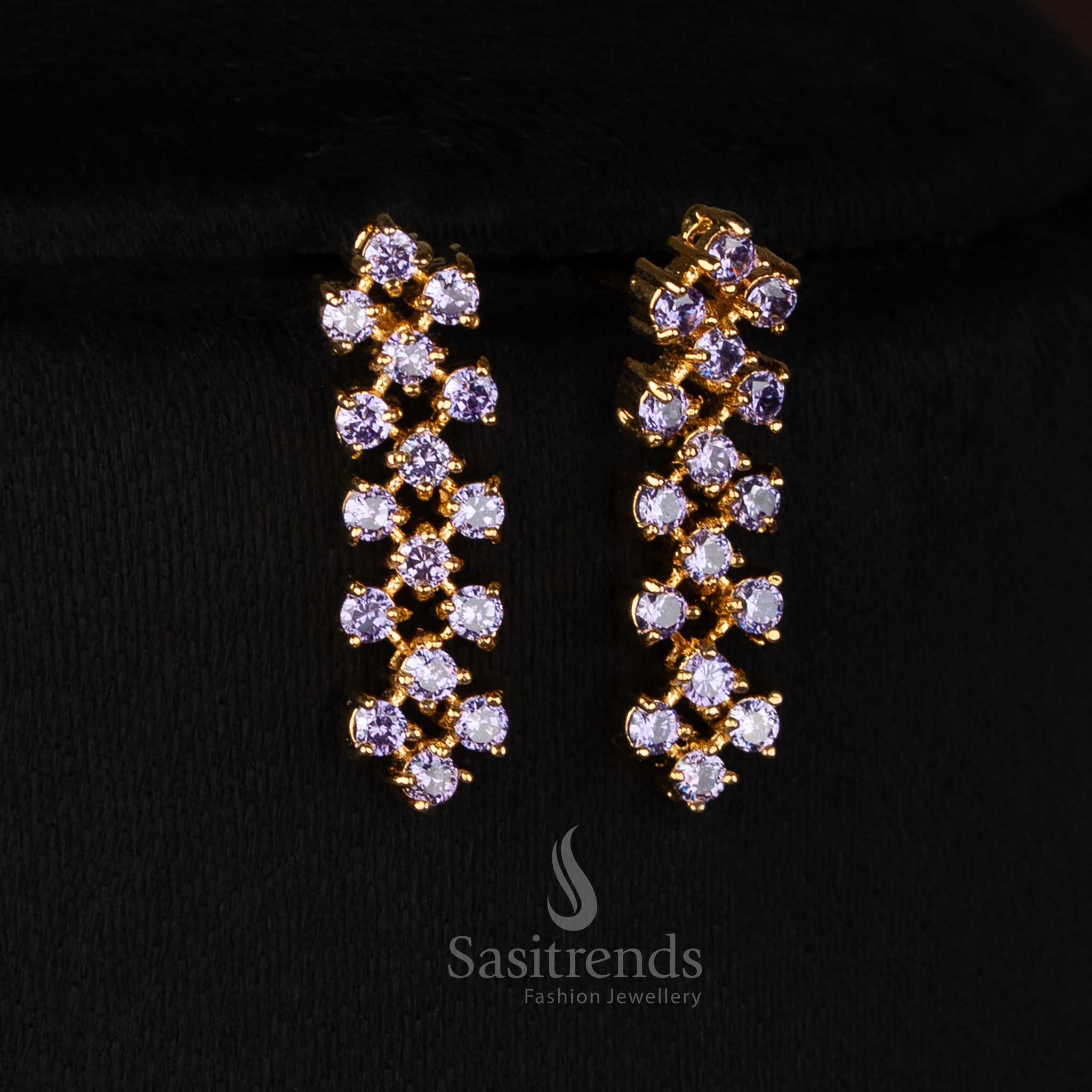 Purple AmethystTwist American diamond micro gold plated zig-zag drop earrings styled for party evenings and elegant gatherings - Sasitrends