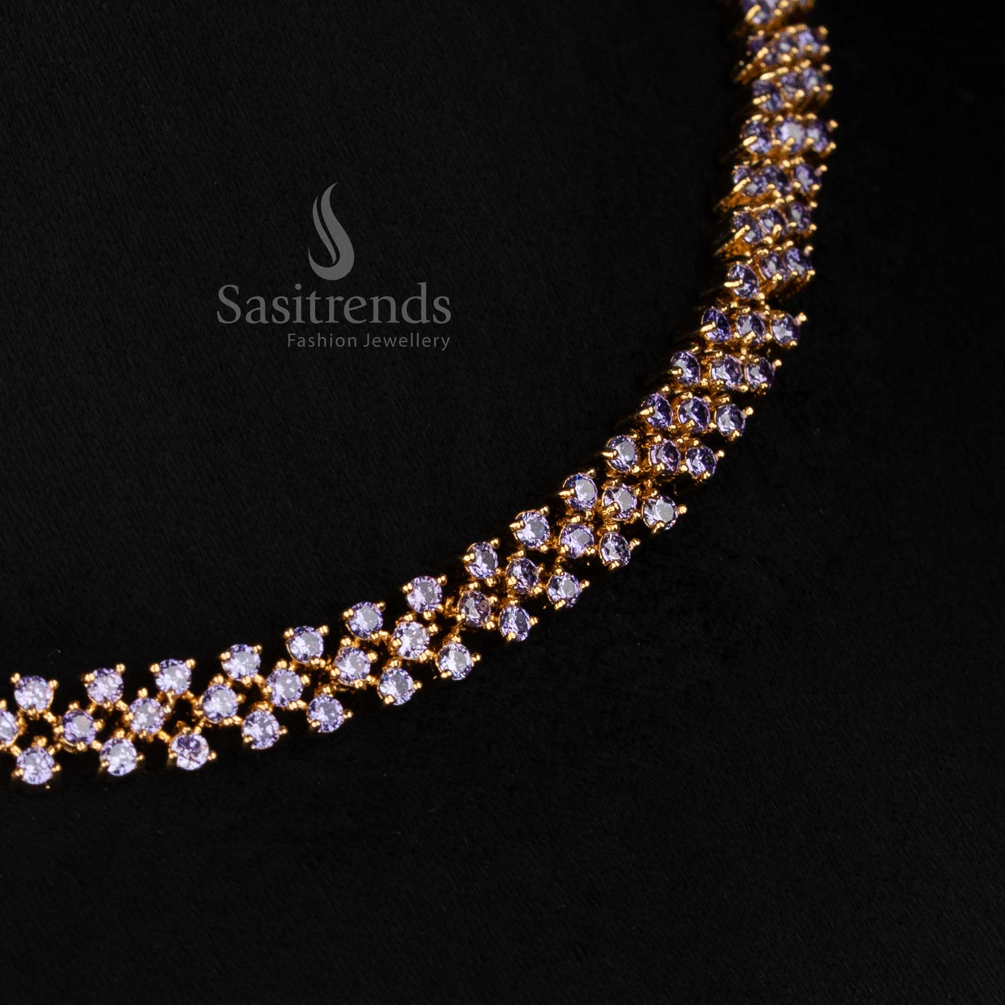 Purple LavenderTwirl American diamond micro gold plated cut necklace set perfect for celebration nights and refined evening styling - Sasitrends
