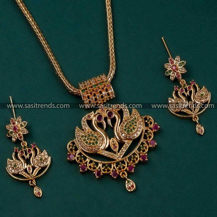 Opulent Multi Colour AD Stone Necklace Set with Micro Gold Plating for Traditional Elegance