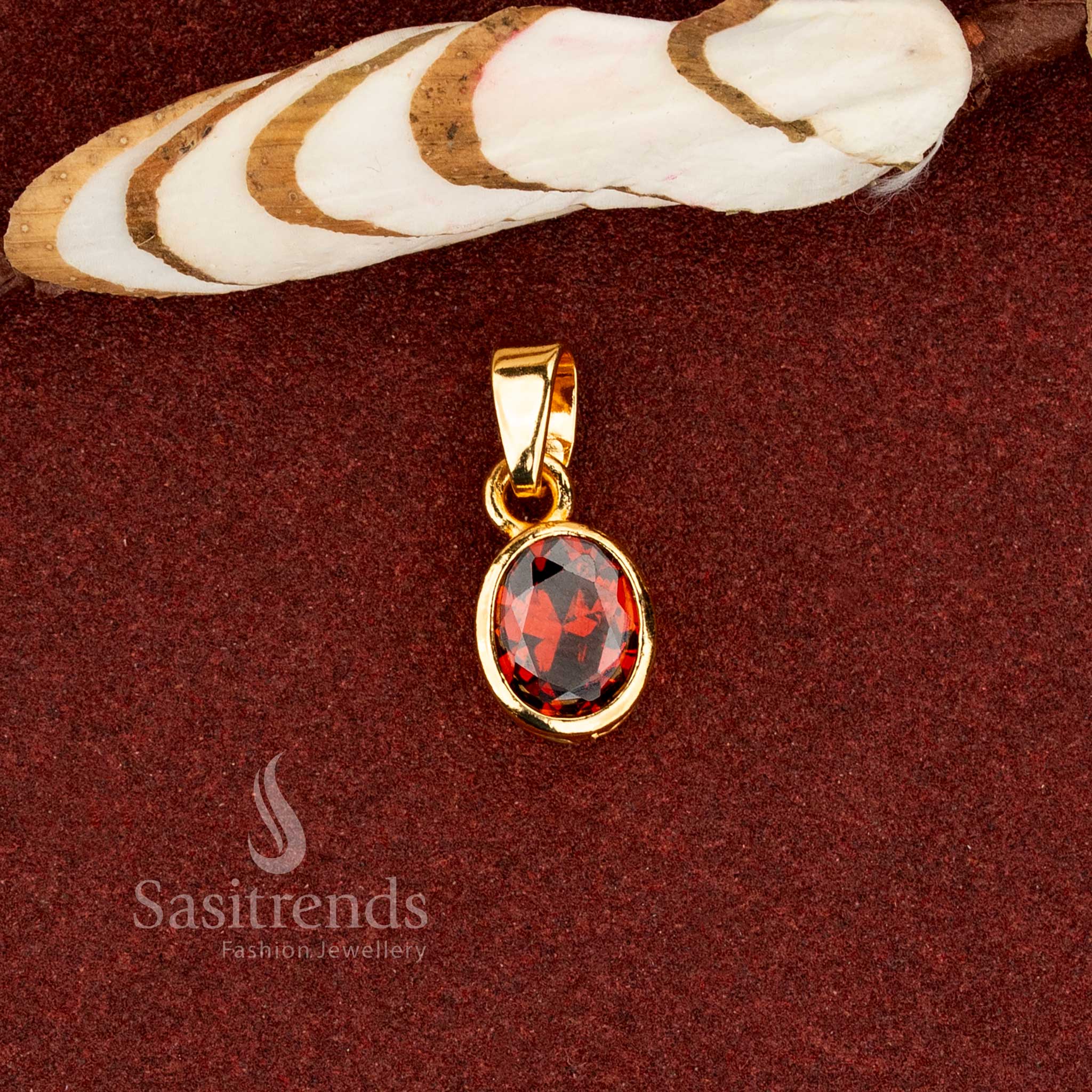 Oval AD stone solitaire micro gold plated pendant dollar crafted in red tone with gold finish look – Sasitrends