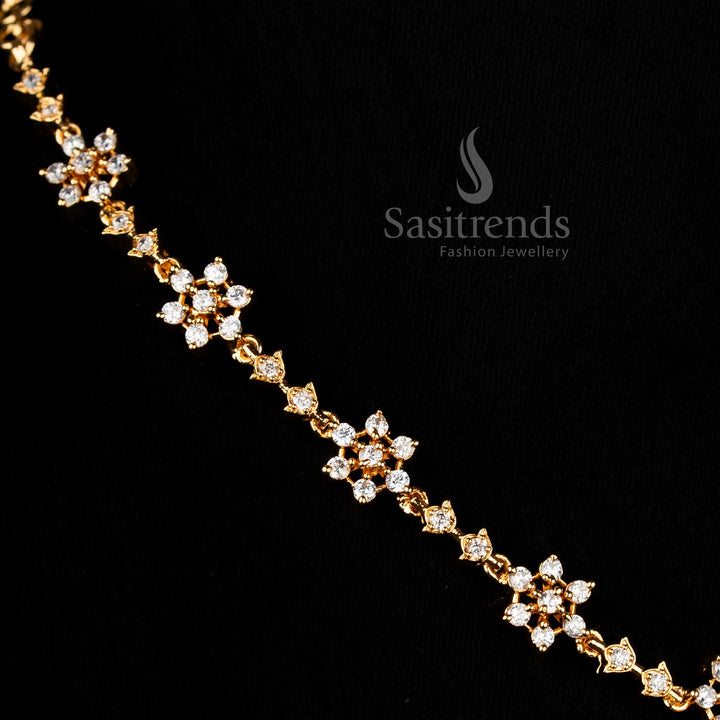 Exquisite white American Diamond floral necklace crafted gracefully for bridal elegance and festive charm Jewellery - Sasitrends