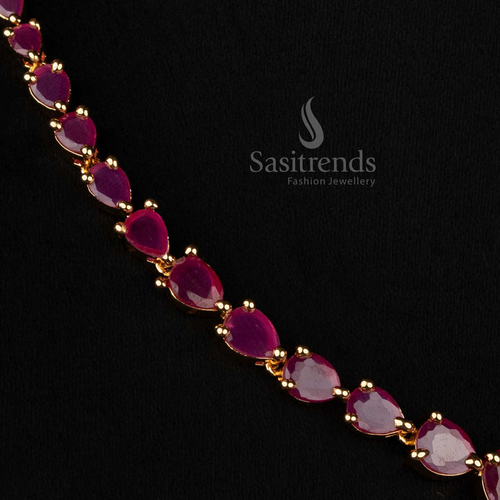 Graceful American Diamond teardrop ruby stone earrings designed for elegant evening functions and parties - Sasitrends