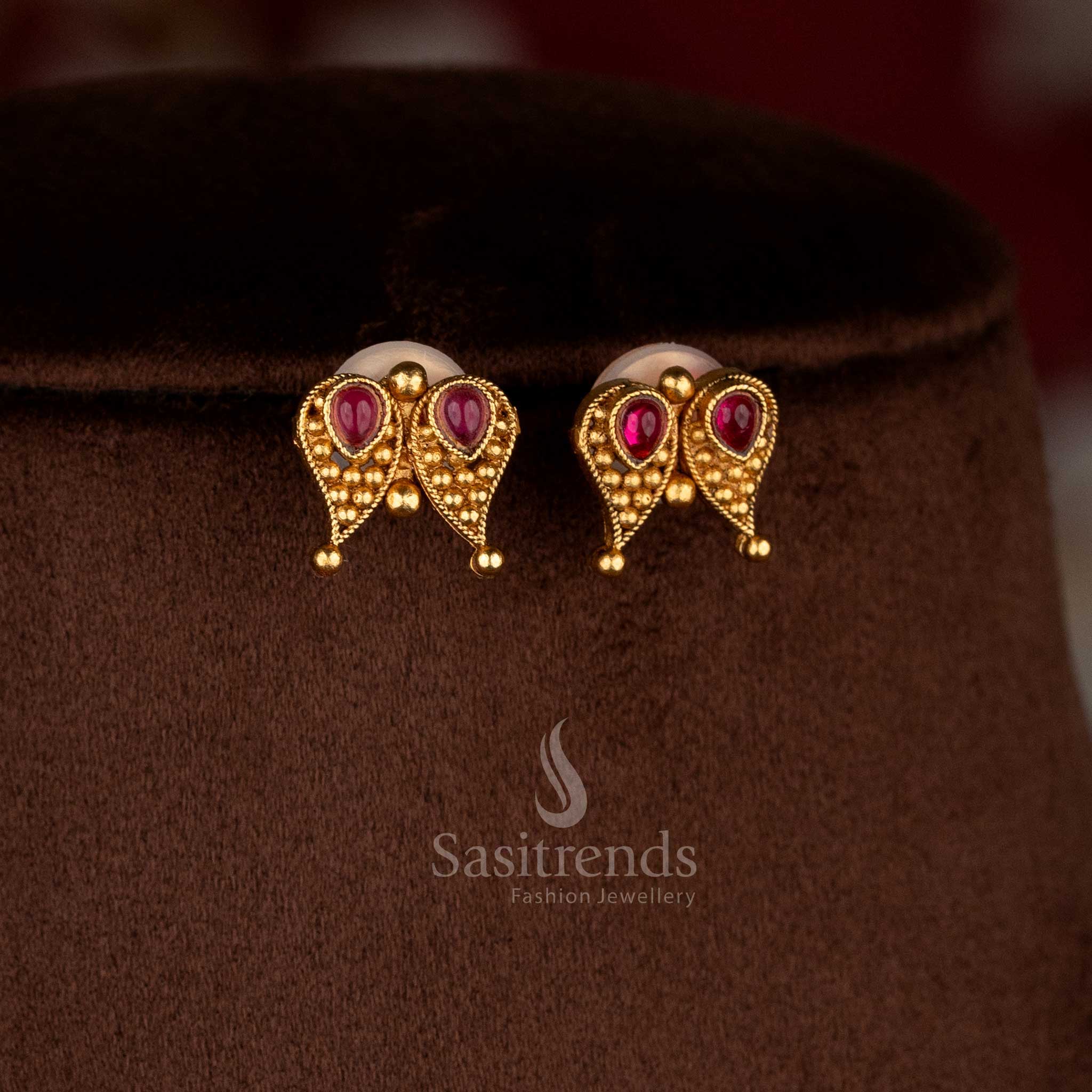 Glistening classic matte gold plated ruby drop stone earrings for elegant party styling – Sasitrends